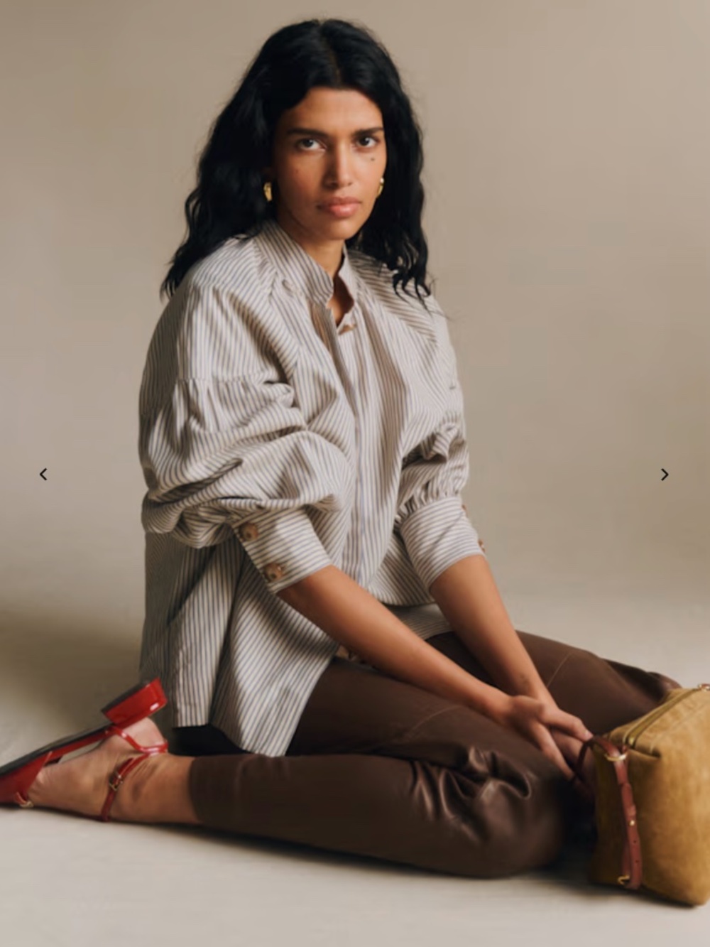 Sezane Analyne Shirt Blue Oxford Stripes On Beige - Size 6 - Picture 3 of 10
